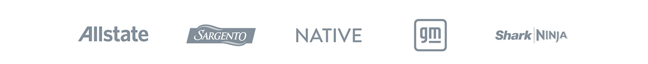 Clients_2026_Row2 Howdy Partner client logos for Allstate, Sargento, Native, GM, and Shark Ninja.